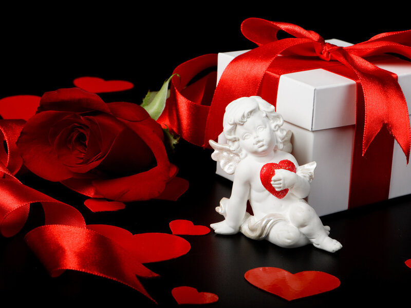 White Cherub Figurine — Red