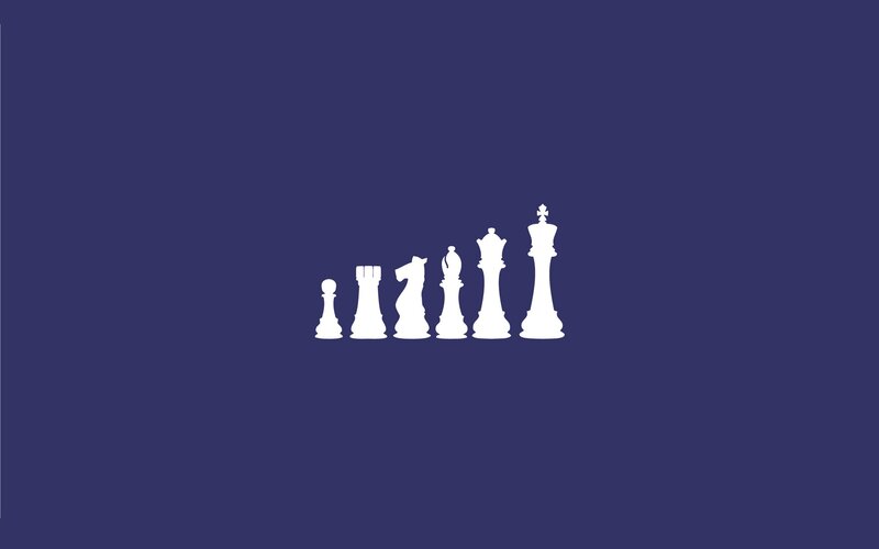 White Chess Pieces — Blue, Minimalist, Vector Art