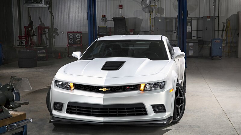 White Chevrolet Camaro — Dramatic, Photograph, Garage, Car Lift, Tires