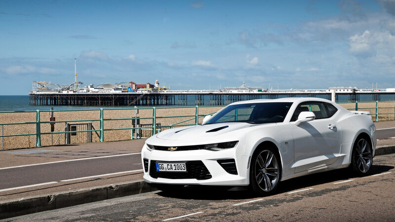 White Chevrolet Camaro — Serene, Afternoon, Photograph, Pier