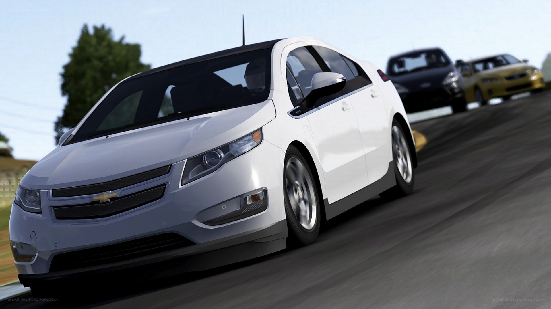 white chevrolet volt on track