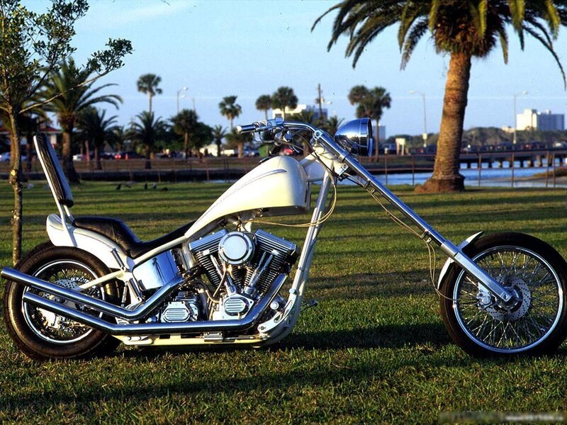 White Chopper Motorcycle — Green, Serene