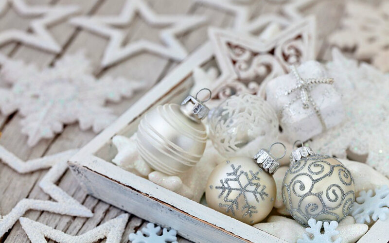 White Christmas Ornaments — Festive, Winter, Photograph, Snowflakes