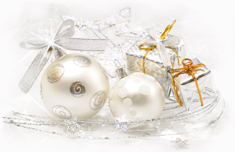 White Christmas Ornaments — Festive, Winter, Photograph
