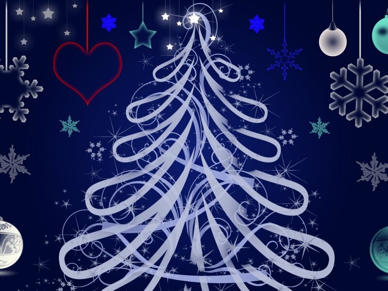 White Christmas Tree — Blue, Festive, Night