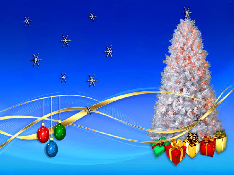 White Christmas Tree — Blue, Festive, Winter, Digital Art