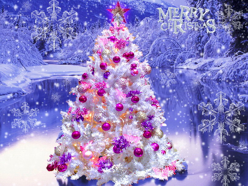 White Christmas Tree — Festive, Winter, Digital Art, Snowflakes