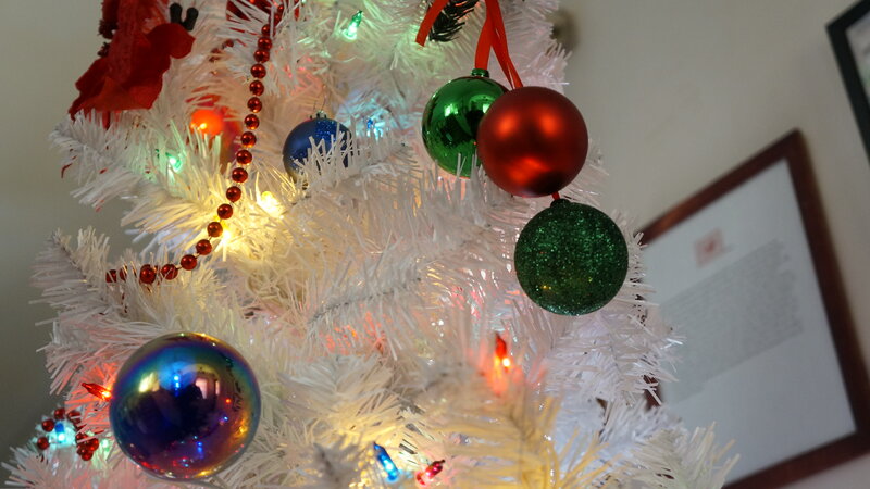 White Christmas Tree — Festive, Winter, Photograph, Ornaments, Lights