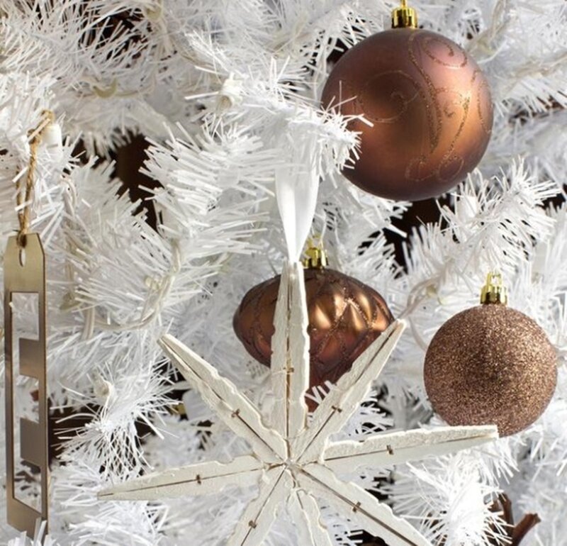 White Christmas Tree — Festive, Winter, Photograph, Ornaments, Star Decoration