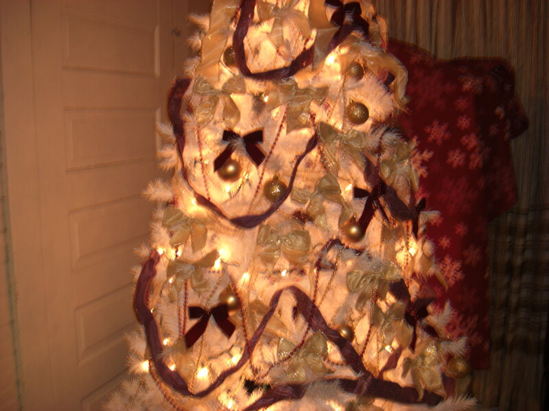 White Christmas Tree — Festive, Winter, Photograph, Ribbons