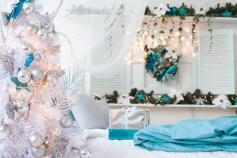 White Christmas Tree — Festive, Winter, Photograph, Wreath