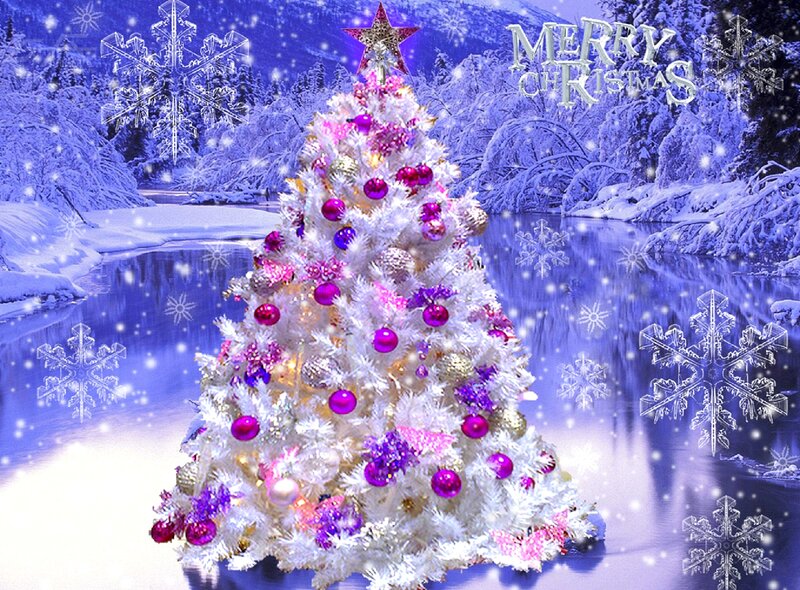 White Christmas Tree — Purple, Festive, Winter