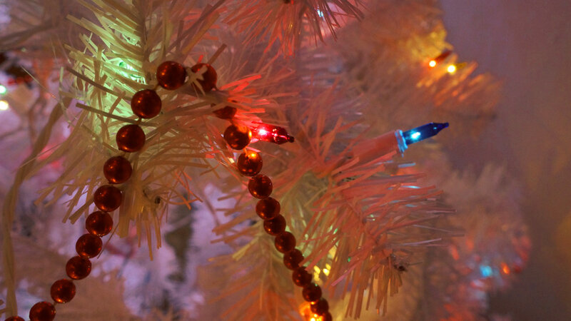 White Christmas Tree — Red, Festive, Night
