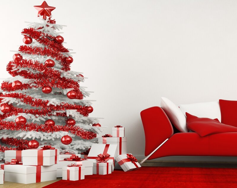 White Christmas Tree — Red, Festive