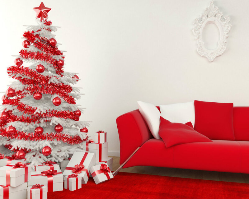 White Christmas Tree — Red, Festive, Winter, 3d Render, Sofa