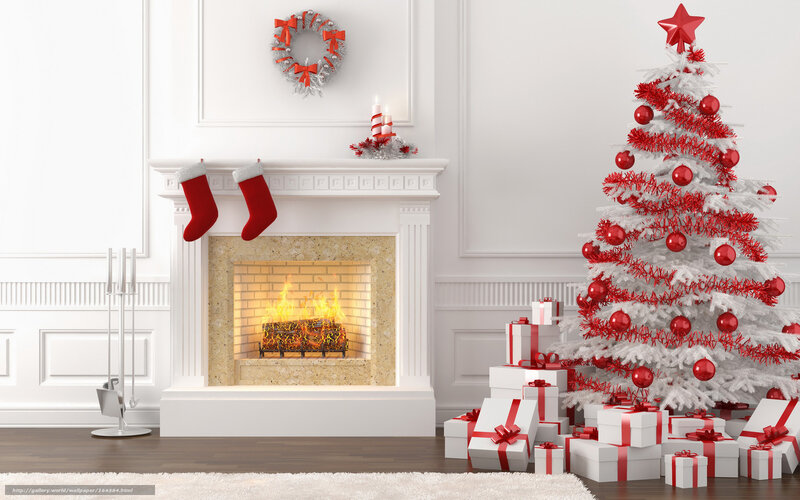 White Christmas Tree — Red, Festive, Winter, 3d Render