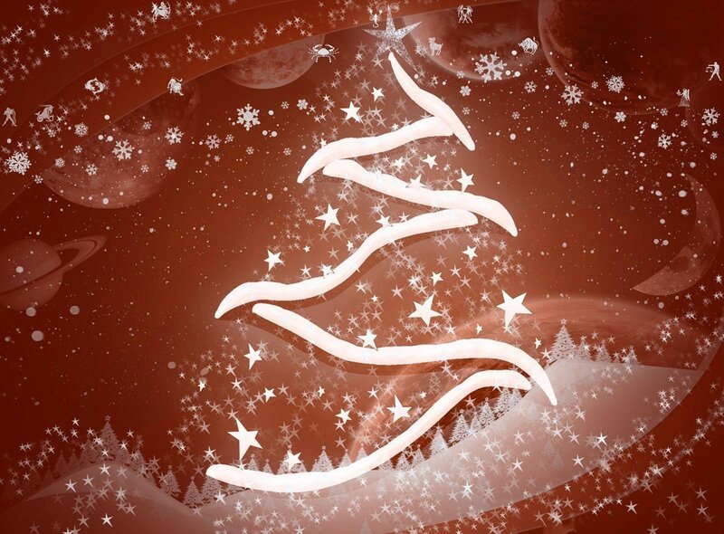 White Christmas Tree — Red, Festive, Winter, Digital Art, Stars, Snowflakes