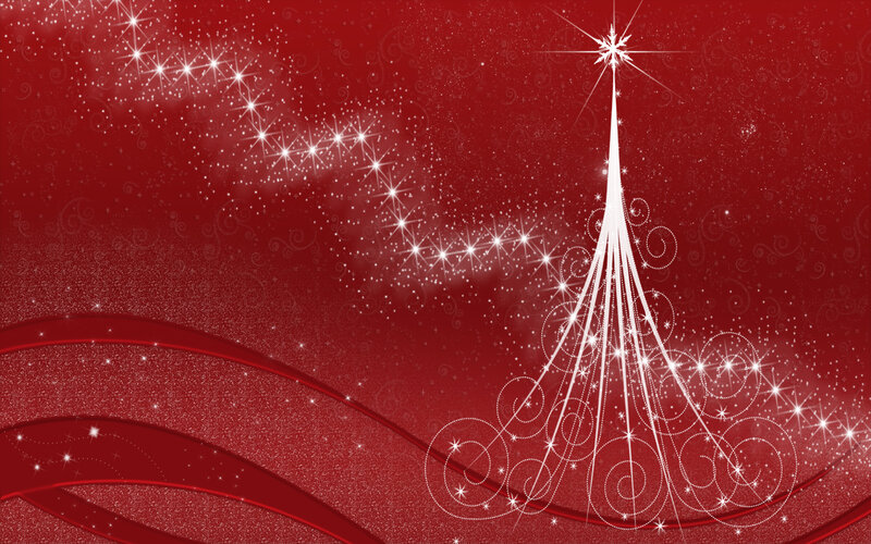 White Christmas Tree — Red, Festive, Winter, Digital Art, Stars