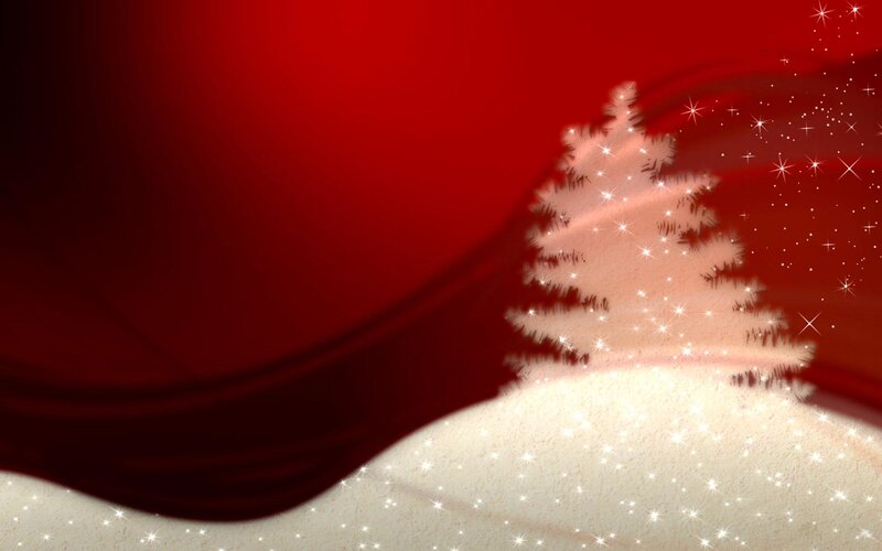 White Christmas Tree — Red, Festive, Winter, Digital Art