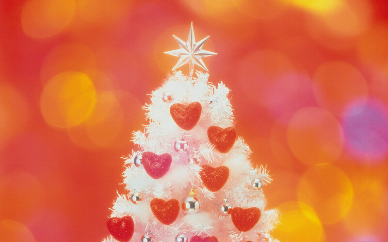White Christmas Tree — Red, Festive, Winter, Photograph