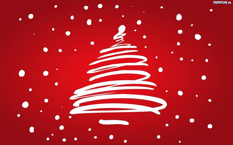 White Christmas Tree — Red, Festive, Winter, Vector Art, Snow