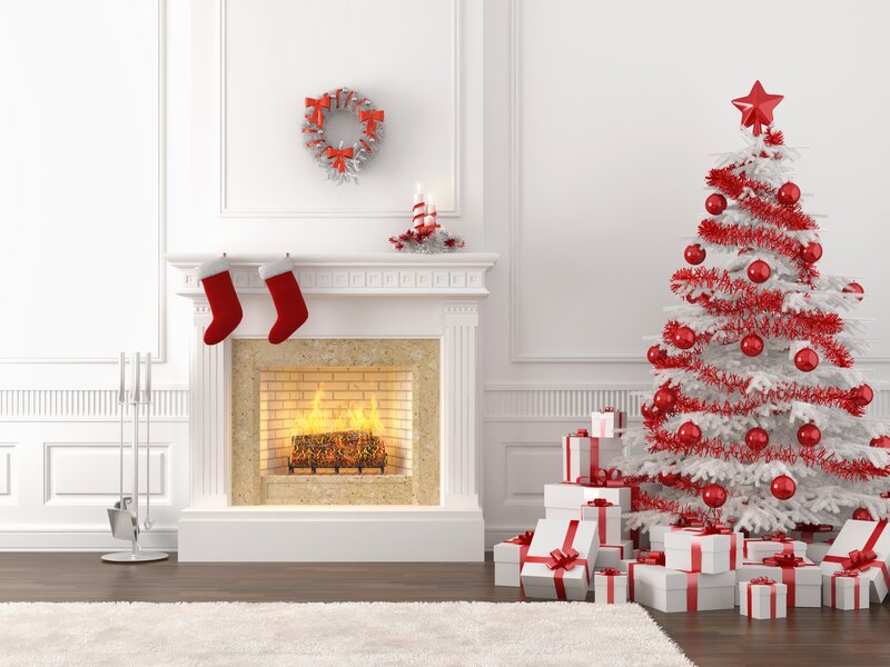 White Christmas Tree — Red