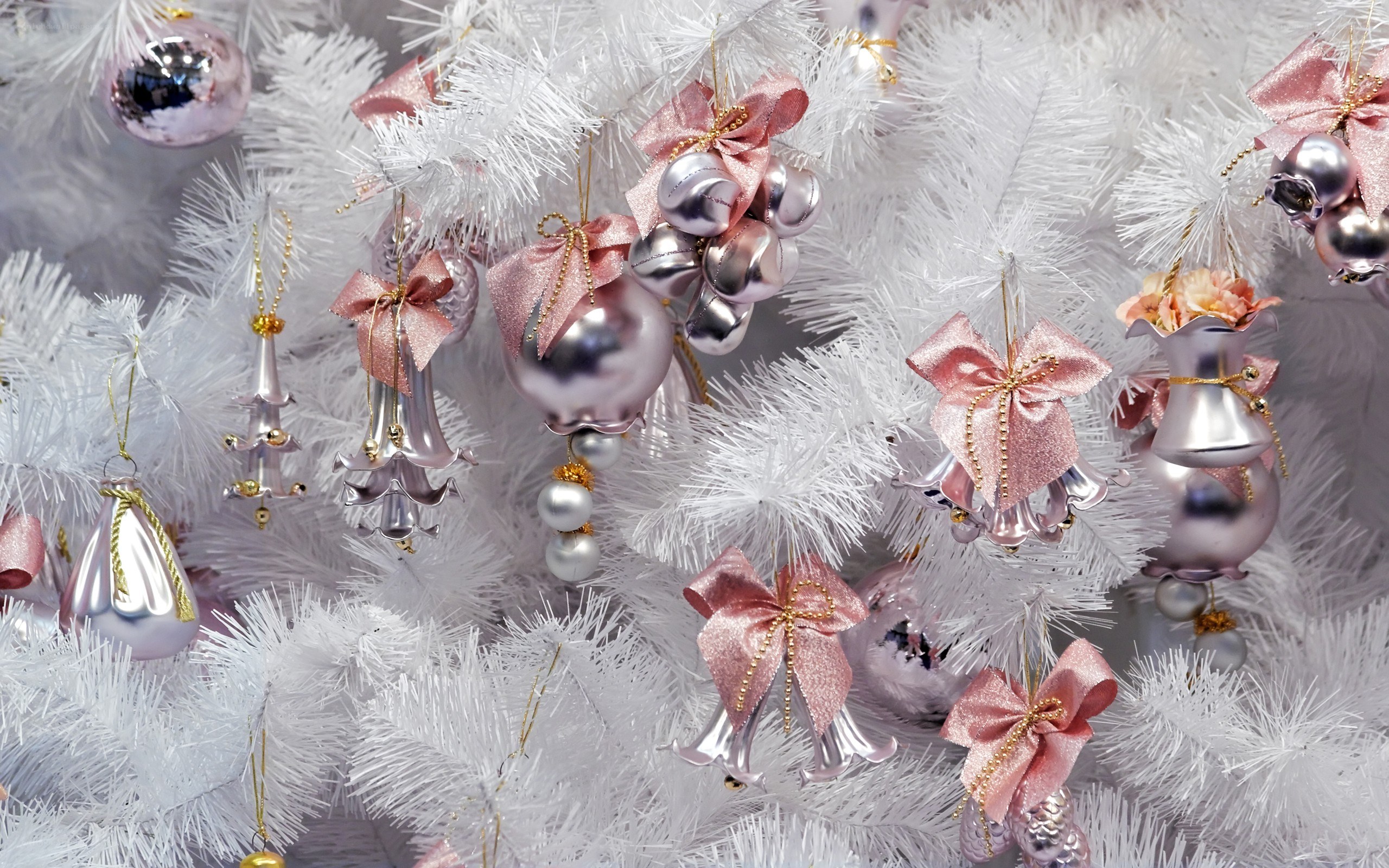 white christmas tree with ornaments