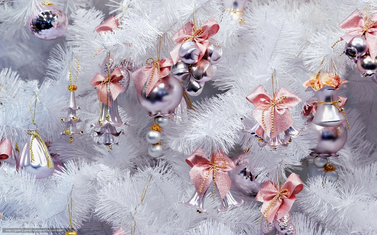 white christmas tree with ornaments