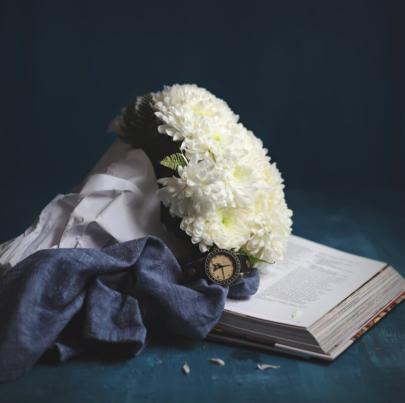 White Chrysanthemum Bouquet — Blue