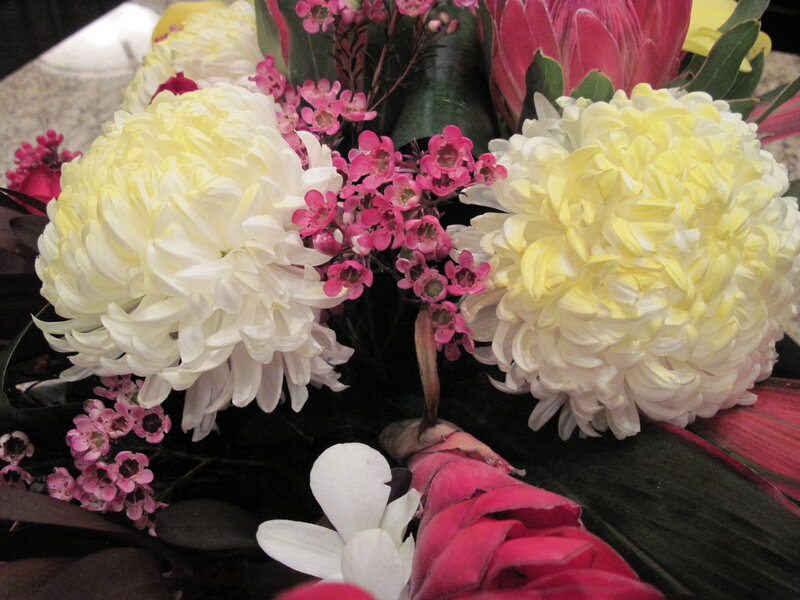White Chrysanthemum Bouquet — Calm, Photograph, Pink Flowers