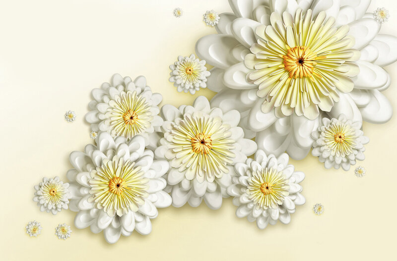 White Chrysanthemum Flowers — Calm, 3d Render