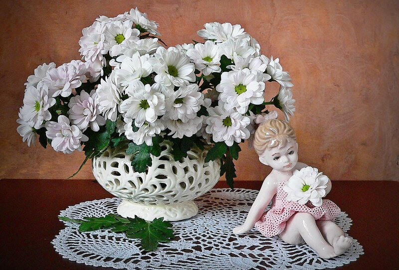 White Chrysanthemums in Vase — Serene