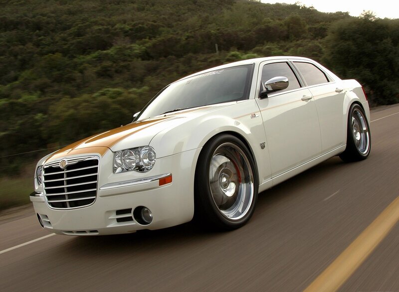 white chrysler in motion
