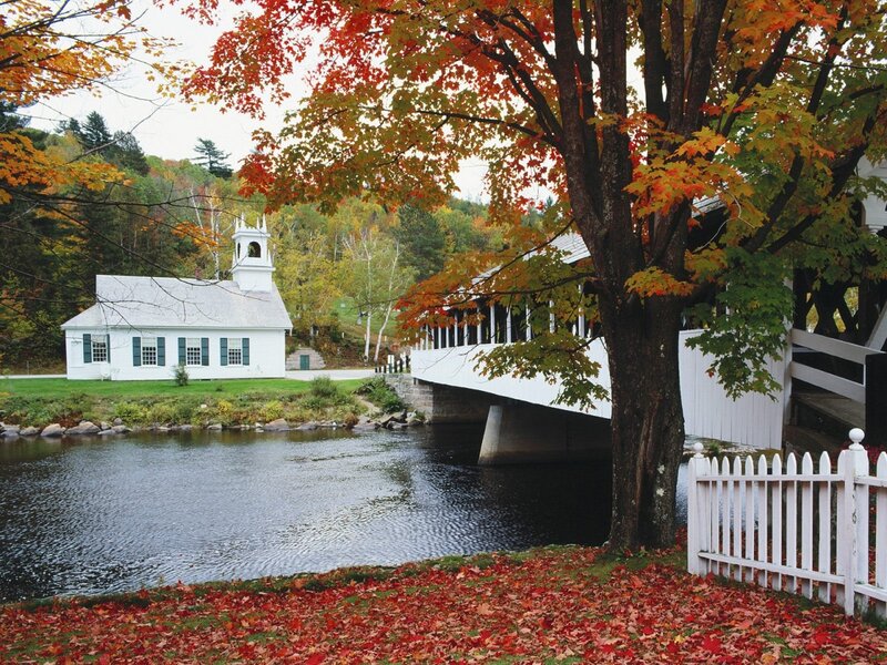 White Church and Covered Bridge