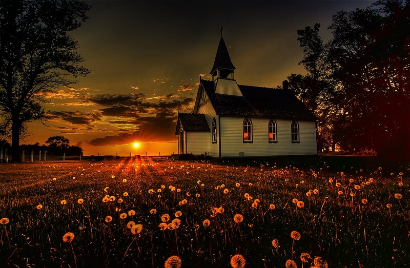 White Church at Sunset — Orange