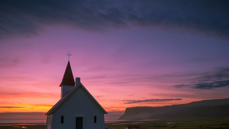 White Church at Sunset — Purple