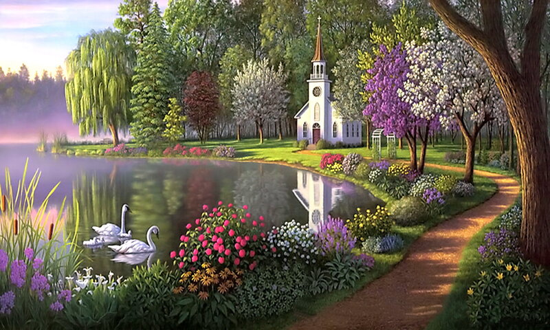 White Church by Lake