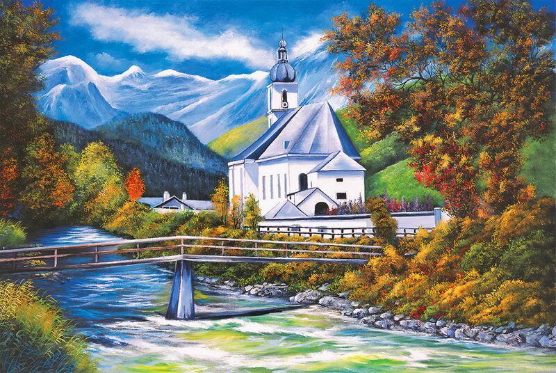 White Church by River — Blue