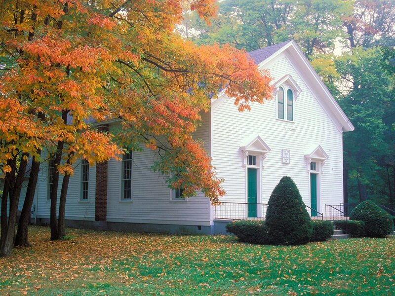 White church in autumn