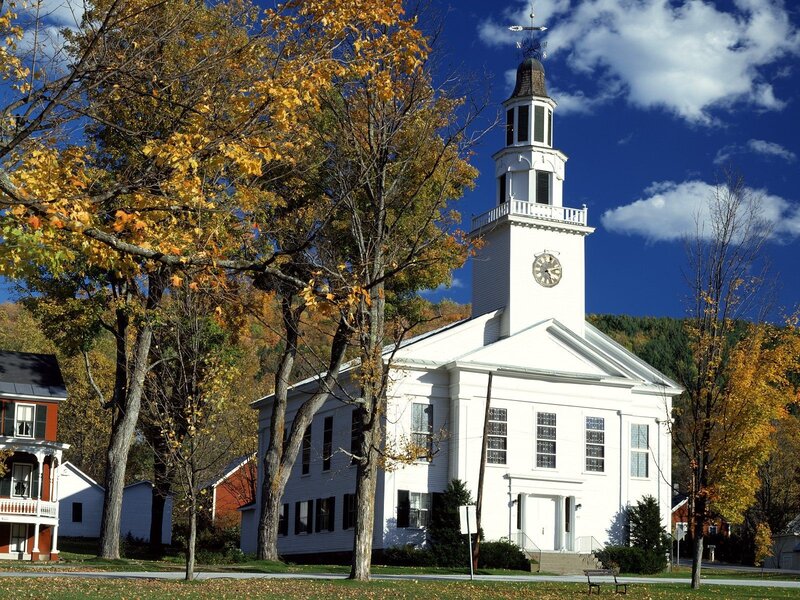 White church in autumn