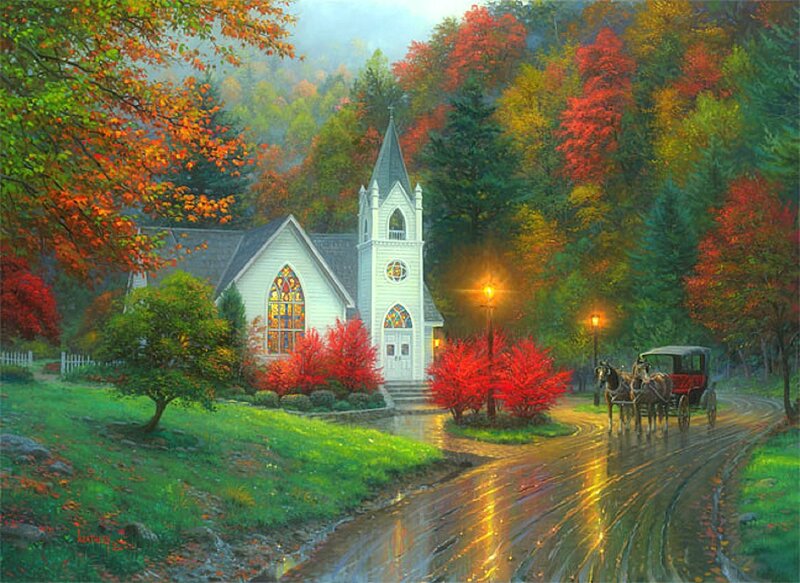 White Church in Autumn — Green
