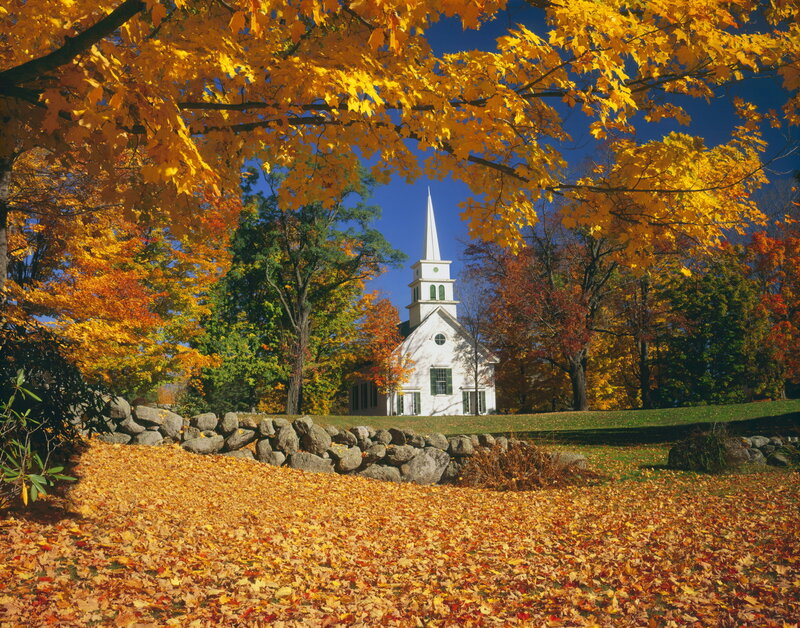 White Church in Autumn — Yellow, Serene