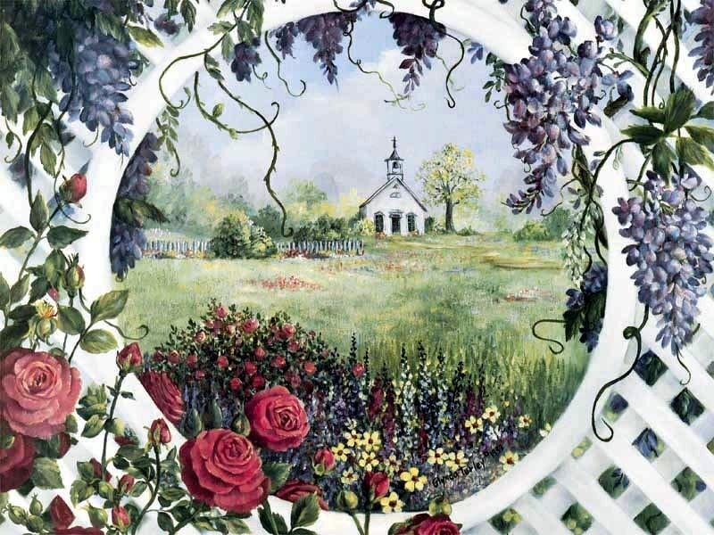 White Church in Field — Green