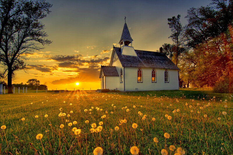 White Church in Field — Yellow, Serene
