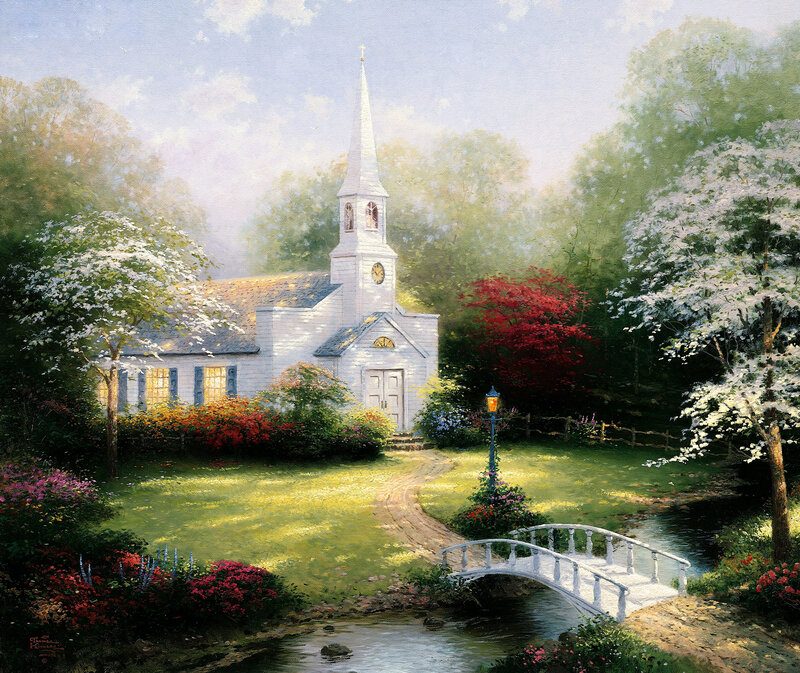 White Church in Garden — Green