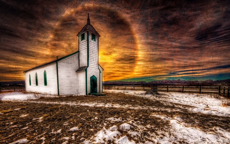 White Church in Snow — Brown