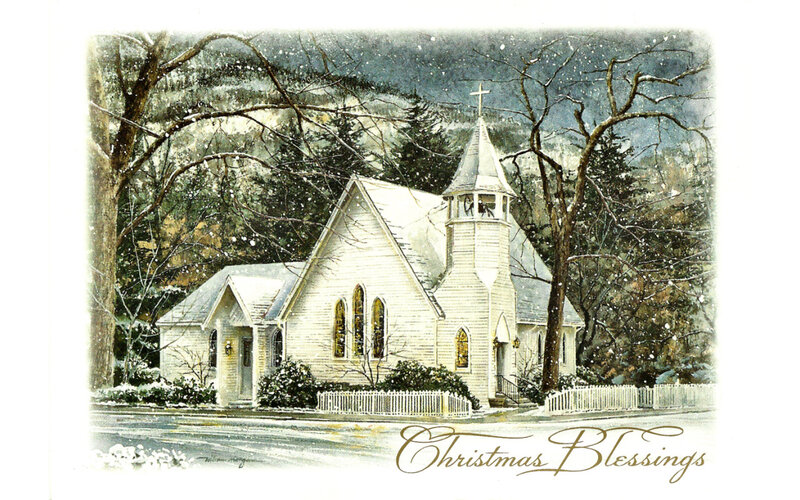 White Church in Snow — Serene, Winter, Illustration