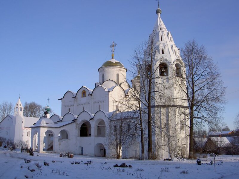 White Church in Snow — Serene, Winter, Photograph, Trees, Bell Tower
