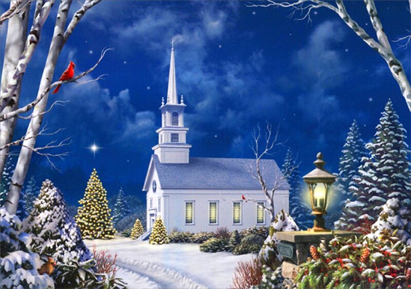 White Church in Winter — Blue, Serene