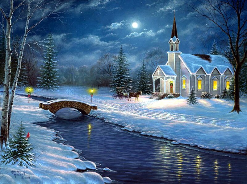 White Church in Winter — Blue